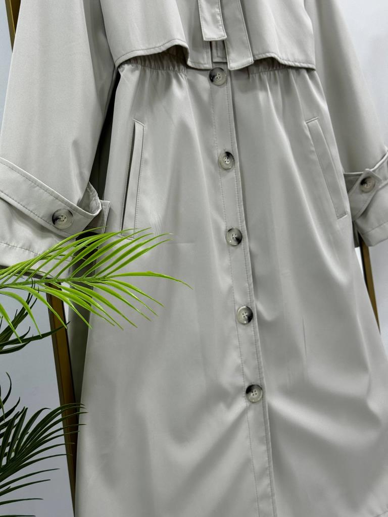 Women's Midi Trench Coat with Tie G5028 - Beige