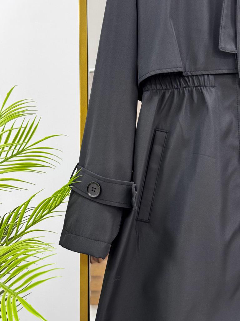 Women's Midi Trench Coat with Tie G5028 - Black