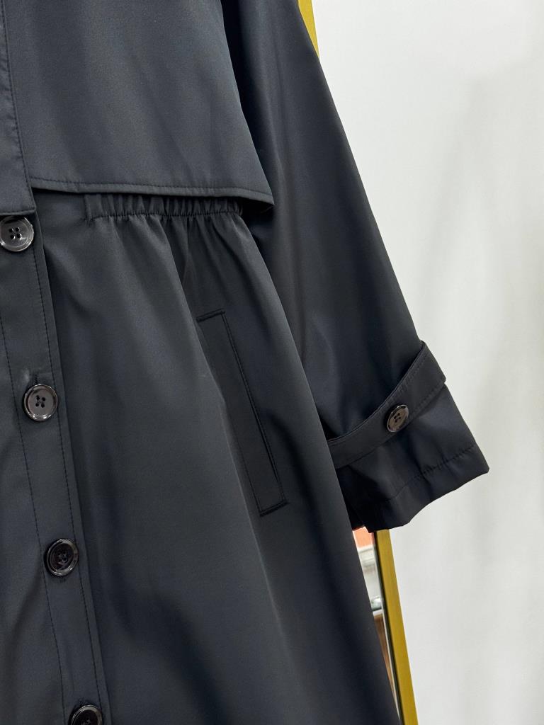 Women's Midi Trench Coat with Tie G5028 - Black