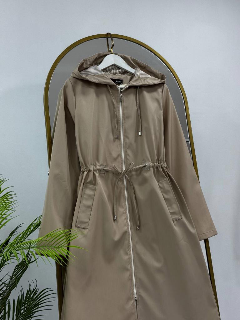 Women's Hooded Midi Trench Coat G5086 - Beige