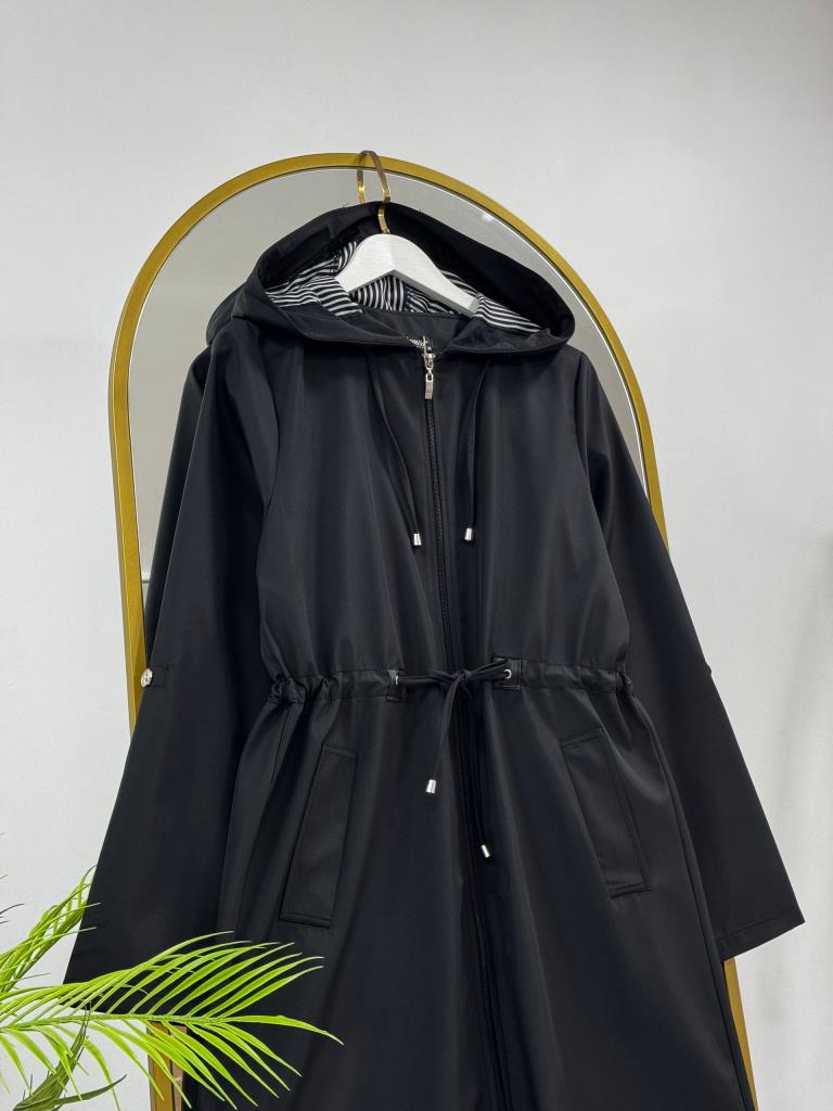 Women's Hooded Midi Trench Coat G5086 - Black