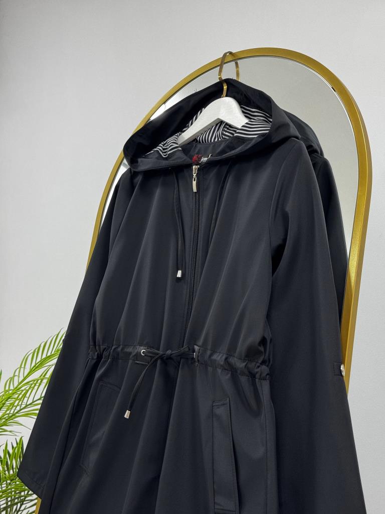 Women's Hooded Midi Trench Coat G5086 - Black