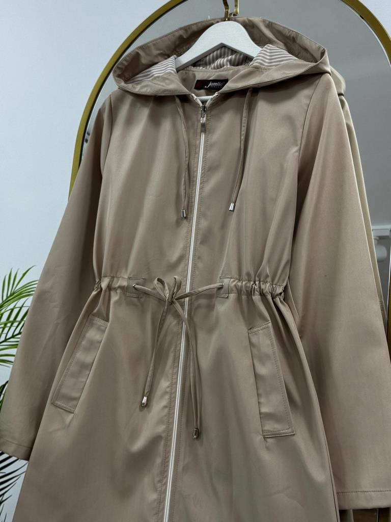 Women's Hooded Midi Trench Coat G5086 - Beige