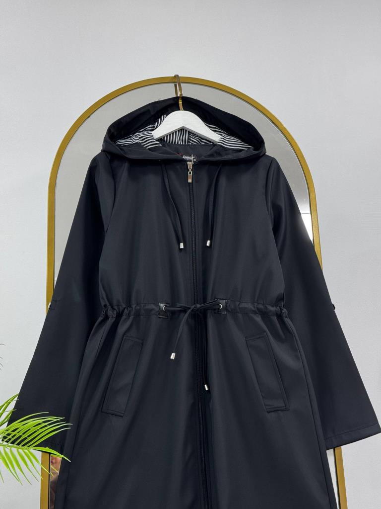 Women's Hooded Midi Trench Coat G5086 - Black