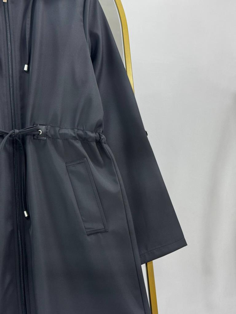 Women's Hooded Midi Trench Coat G5086 - Black