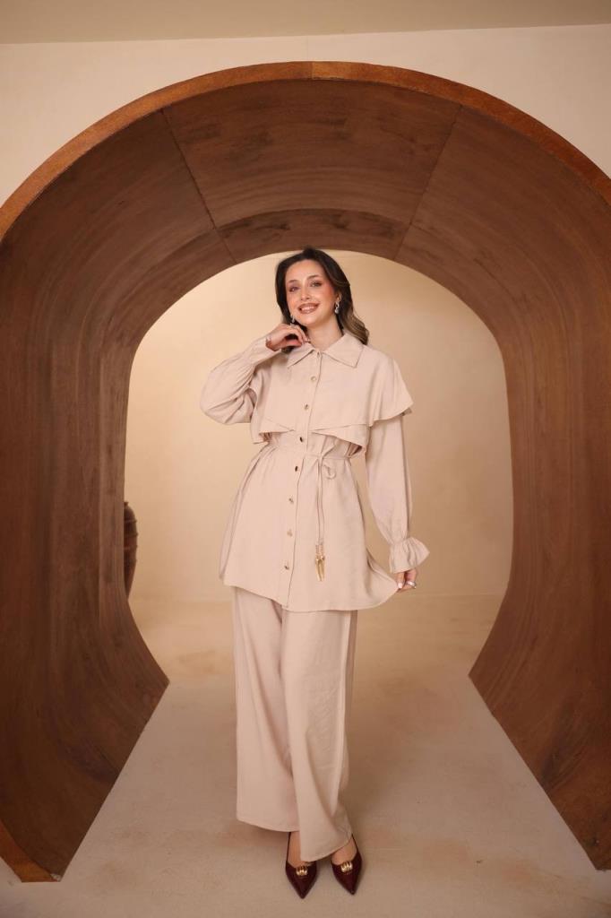 Women's stylish two-piece suit trousers + shirt G 5093 - Beige