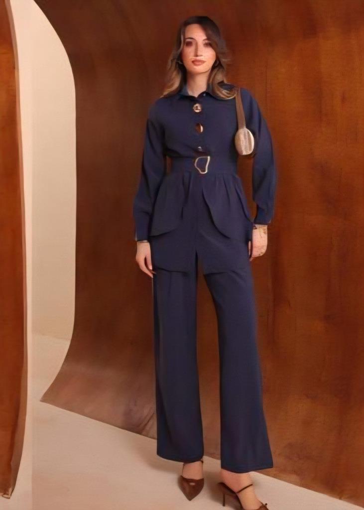 Women's two-piece set (pants + tunic) - Navy Blue