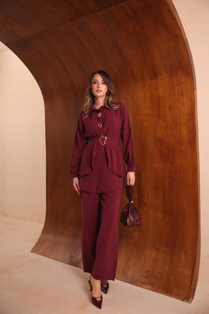 Women's two-piece set (pants + tunic) - Burgundy