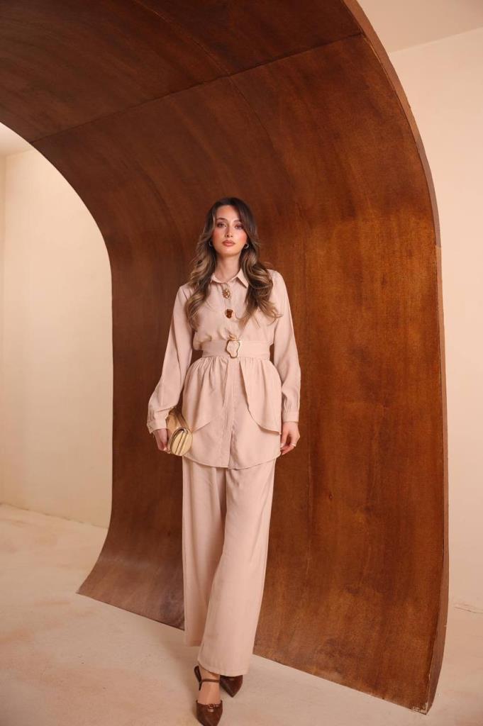 Women's two-piece set (pants + tunic) - Beige