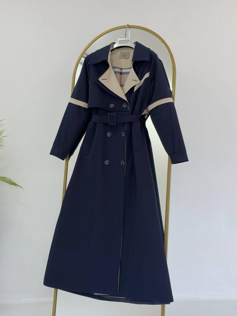 Women's lined trench coat G5185 - Navy Blue