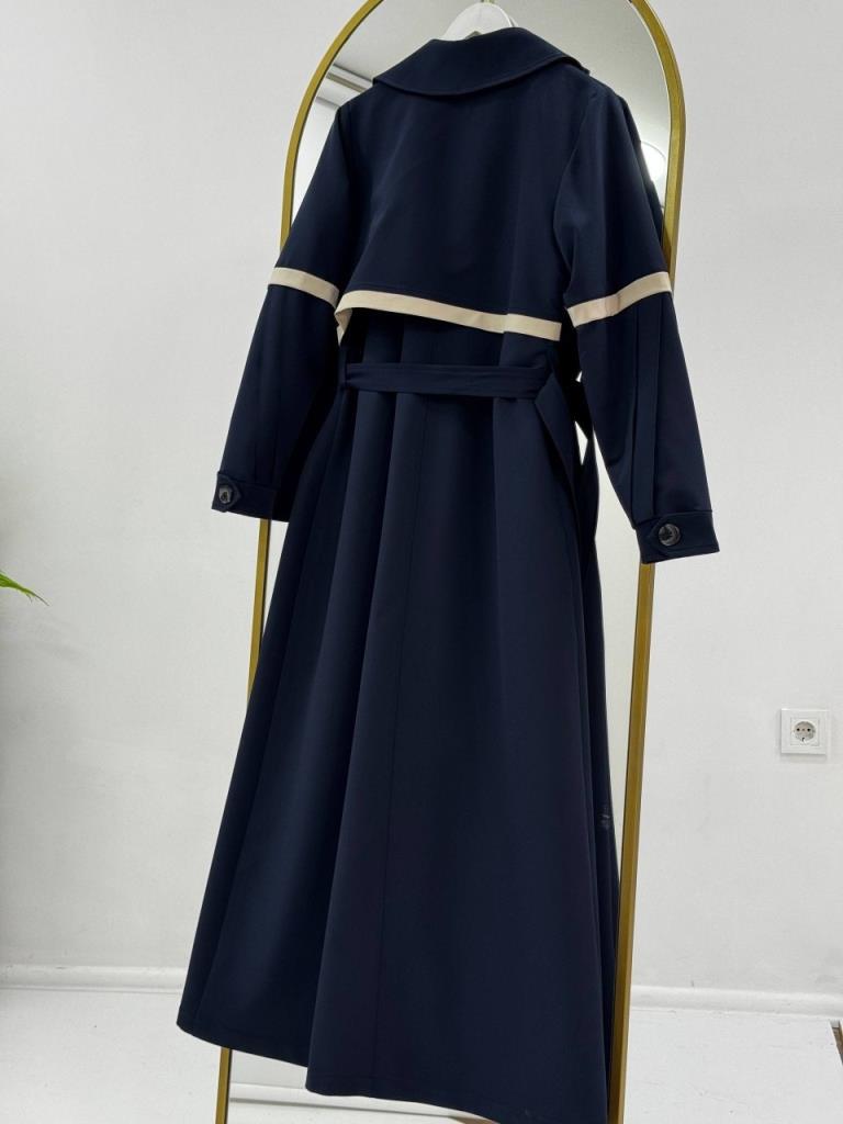 Women's lined trench coat G5185 - Navy Blue