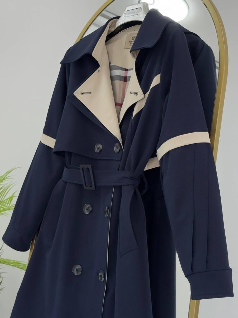 Women's lined trench coat G5185 - Navy Blue