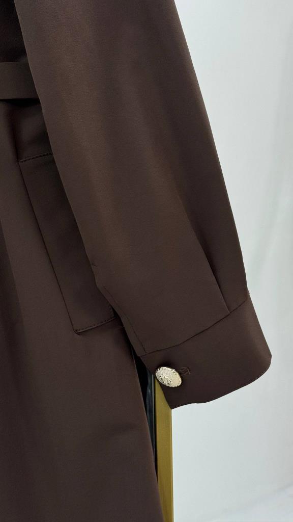 Women's Belted Long Trench Coat Stylish Button Detail Summer G5444 - Brown