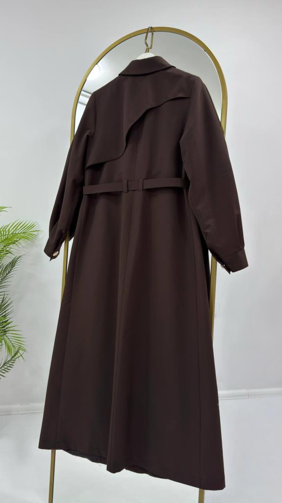 Women's Belted Long Trench Coat Stylish Button Detail Summer G5444 - Brown
