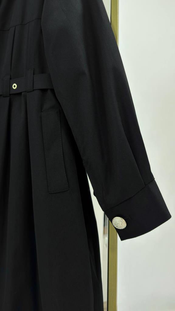Women's Belted Long Trench Coat Stylish Button Detail Summer G5444 - Black