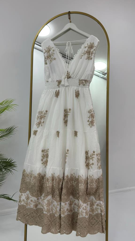 Women's summer white long dress G5446 - White