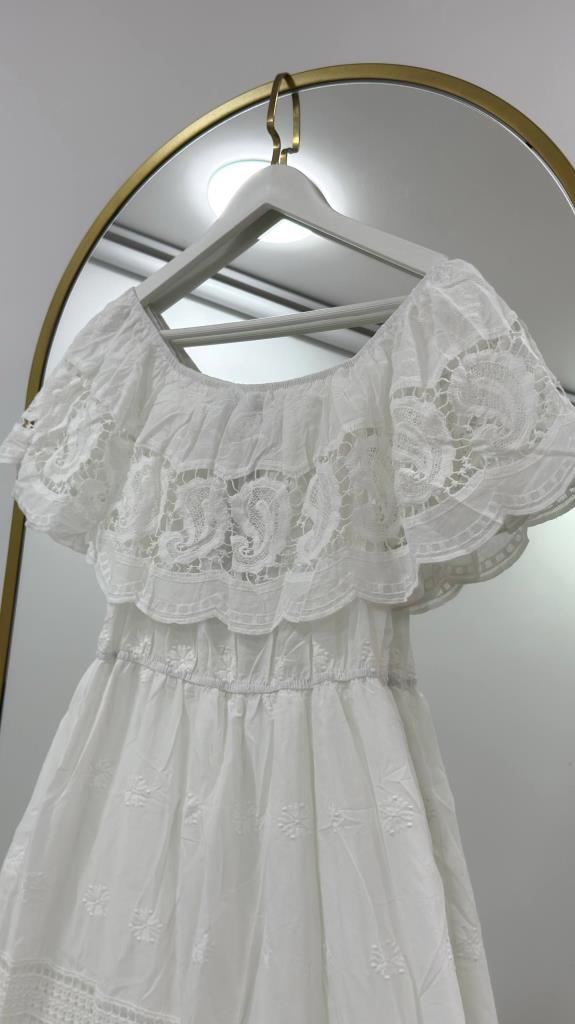 Women's white lace long dress G5449 - White
