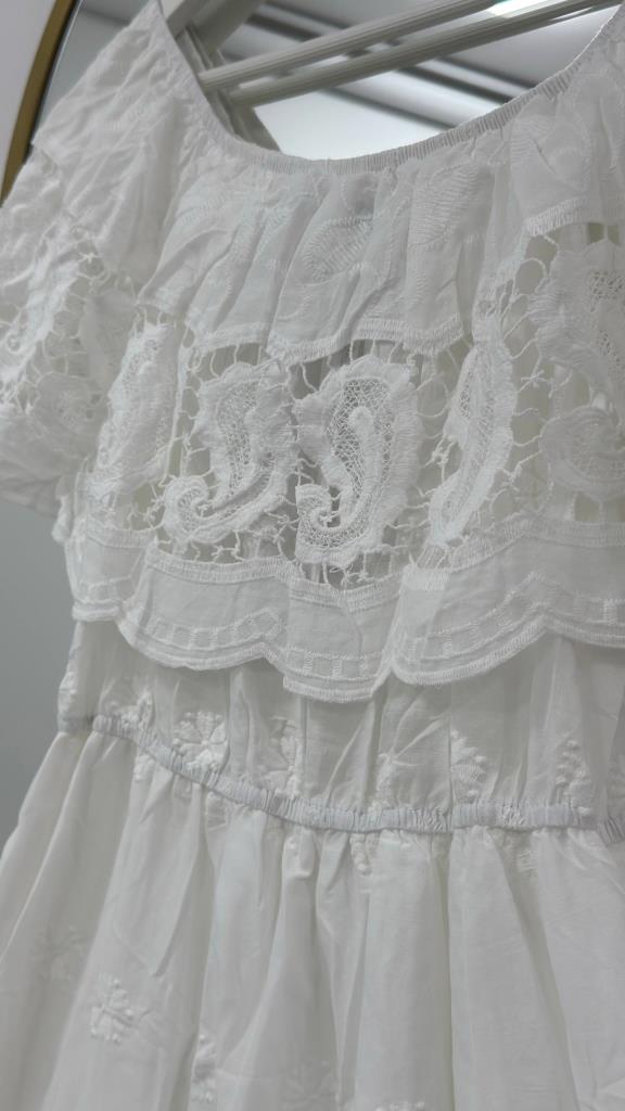 Women's white lace long dress G5449 - White