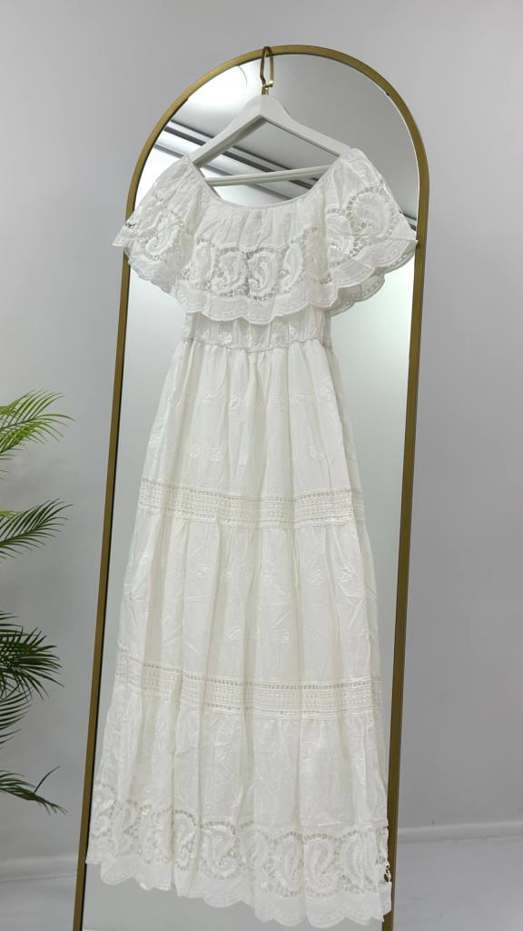 Women's white lace long dress G5449 - White