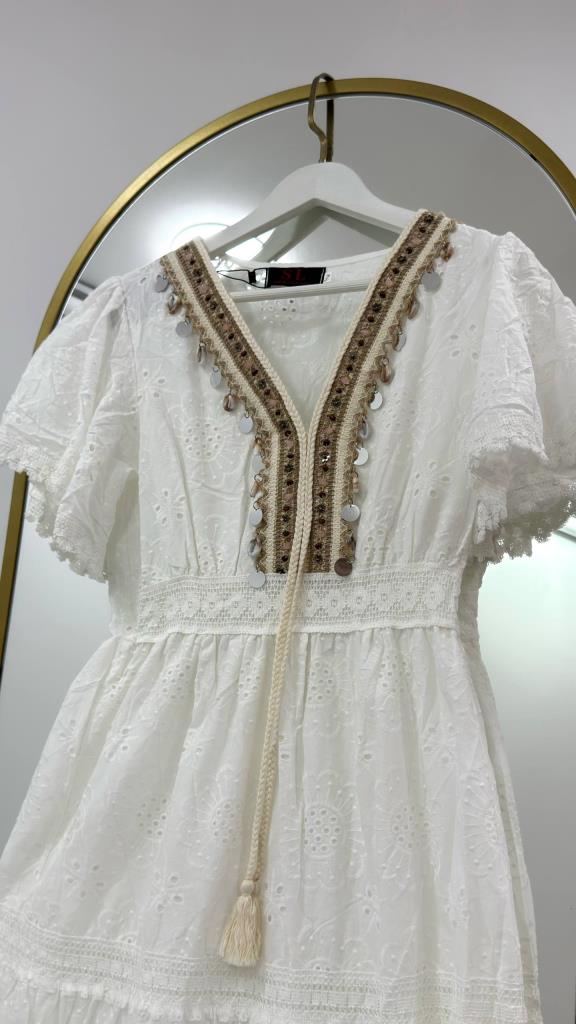 Women's Summer Lace Half-Sleeve Long Dress G5452 - White