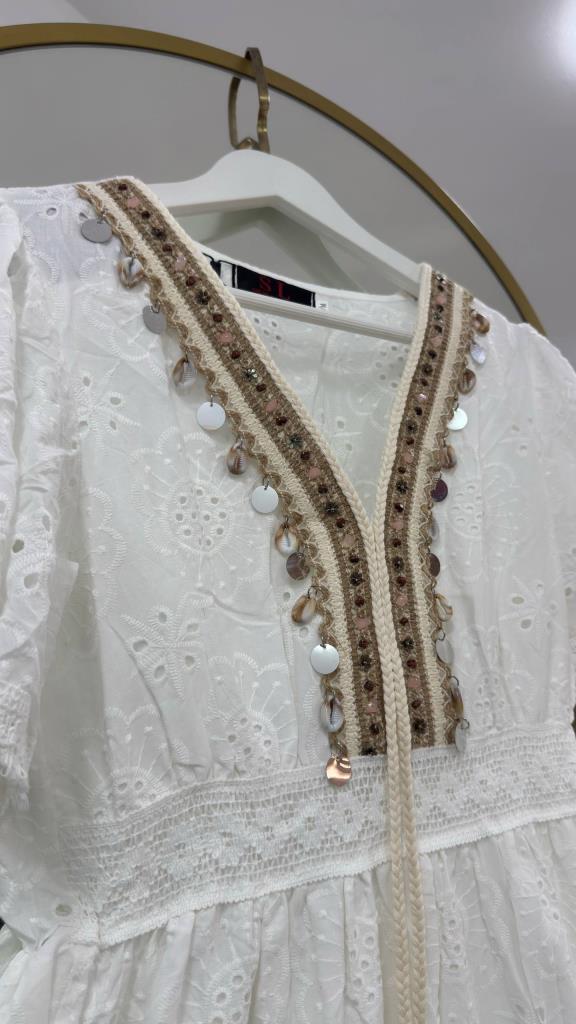 Women's Summer Lace Half-Sleeve Long Dress G5452 - White