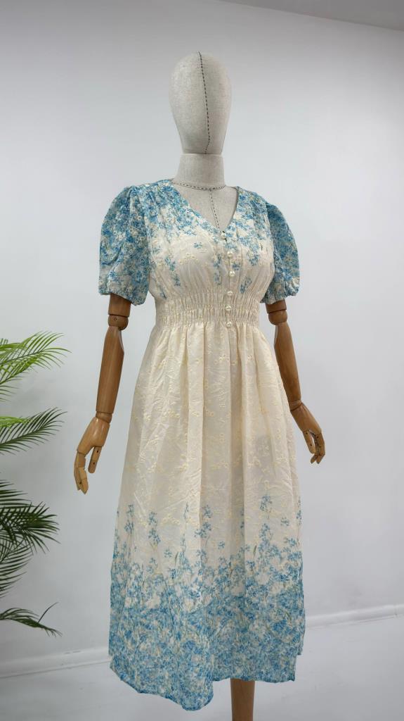 Women's summer short-sleeved flared long dress G5454 - Green