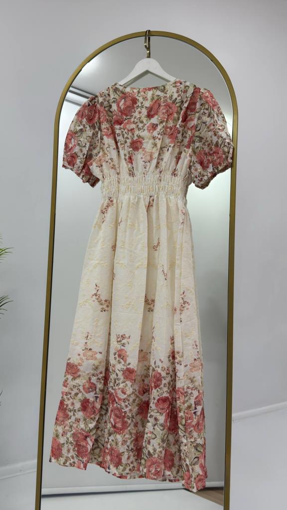 Women's summer short-sleeved flared long dress G5454 - Rosy