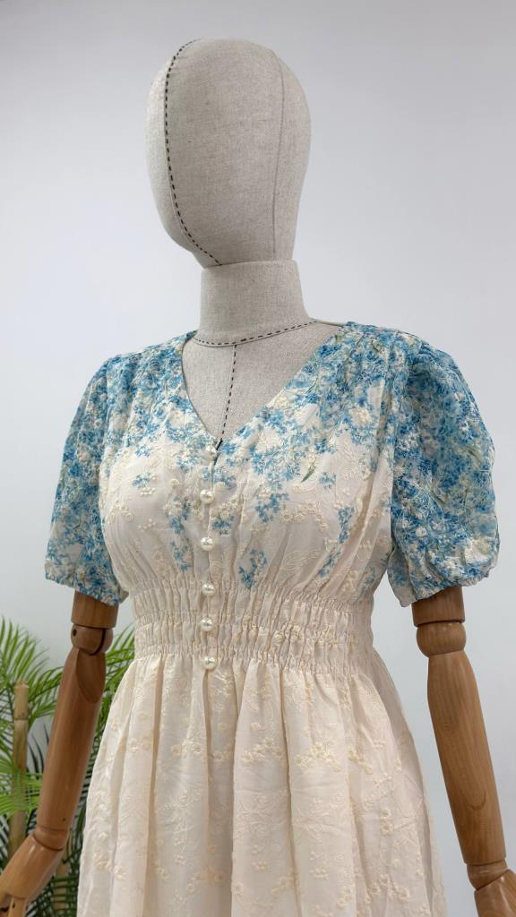 Women's summer short-sleeved flared long dress G5454 - Green