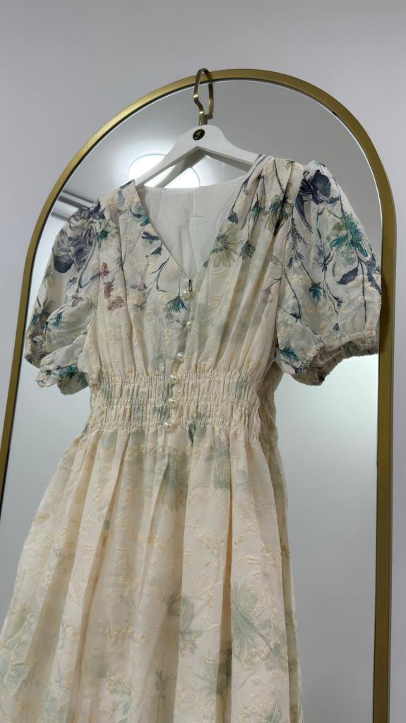 Women's summer short-sleeved flared long dress G5454 - gree