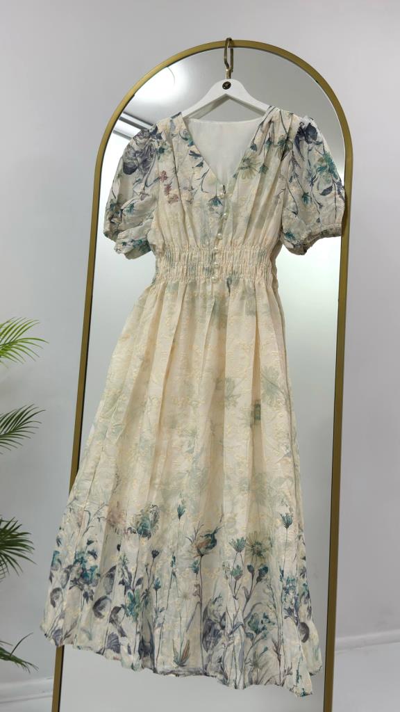 Women's summer short-sleeved flared long dress G5454 - gree