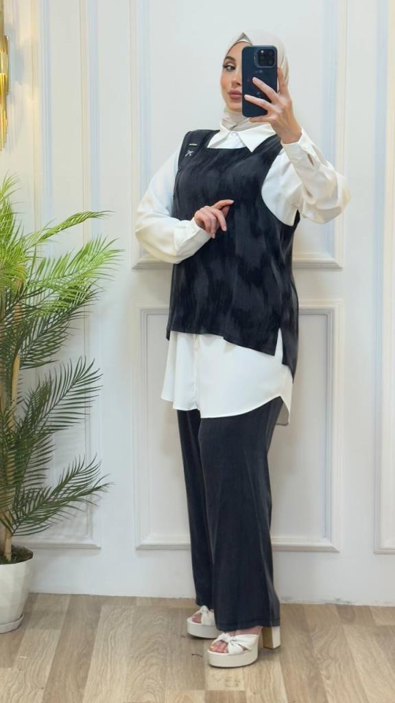 بدلة نسائية 3 قطع موديل G2215 - اسود بدلة نسائية 3 قطع موديل G2215 - اسود