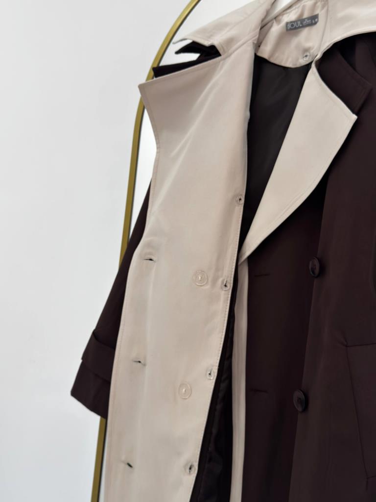 Women's Two-Tone Detail Oversize Trench Coat (detachable inner detail) G4887 - Brown
