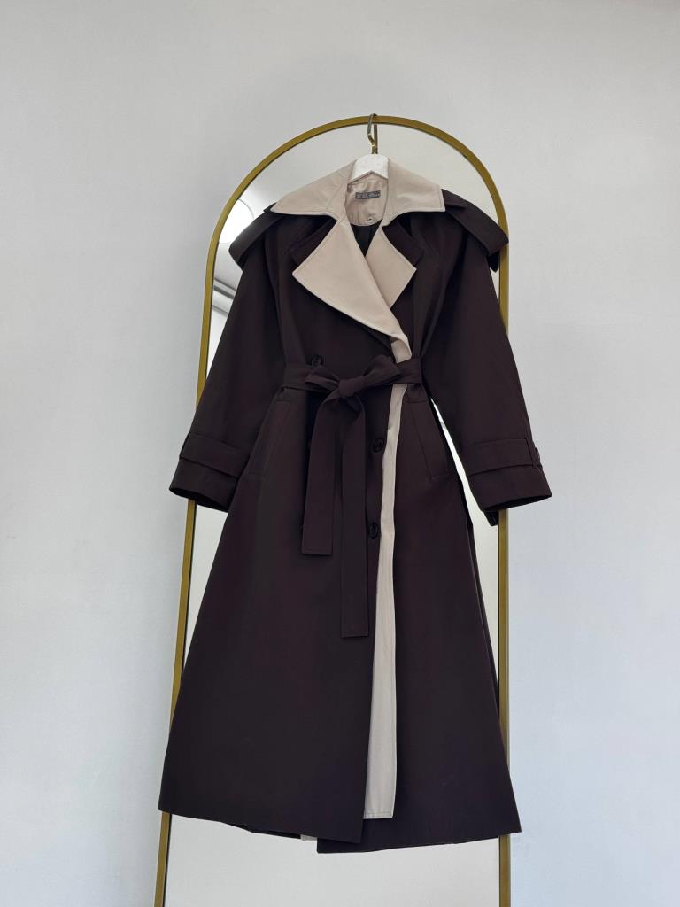 Women's Two-Tone Detail Oversize Trench Coat (detachable inner detail) G4887 - Brown