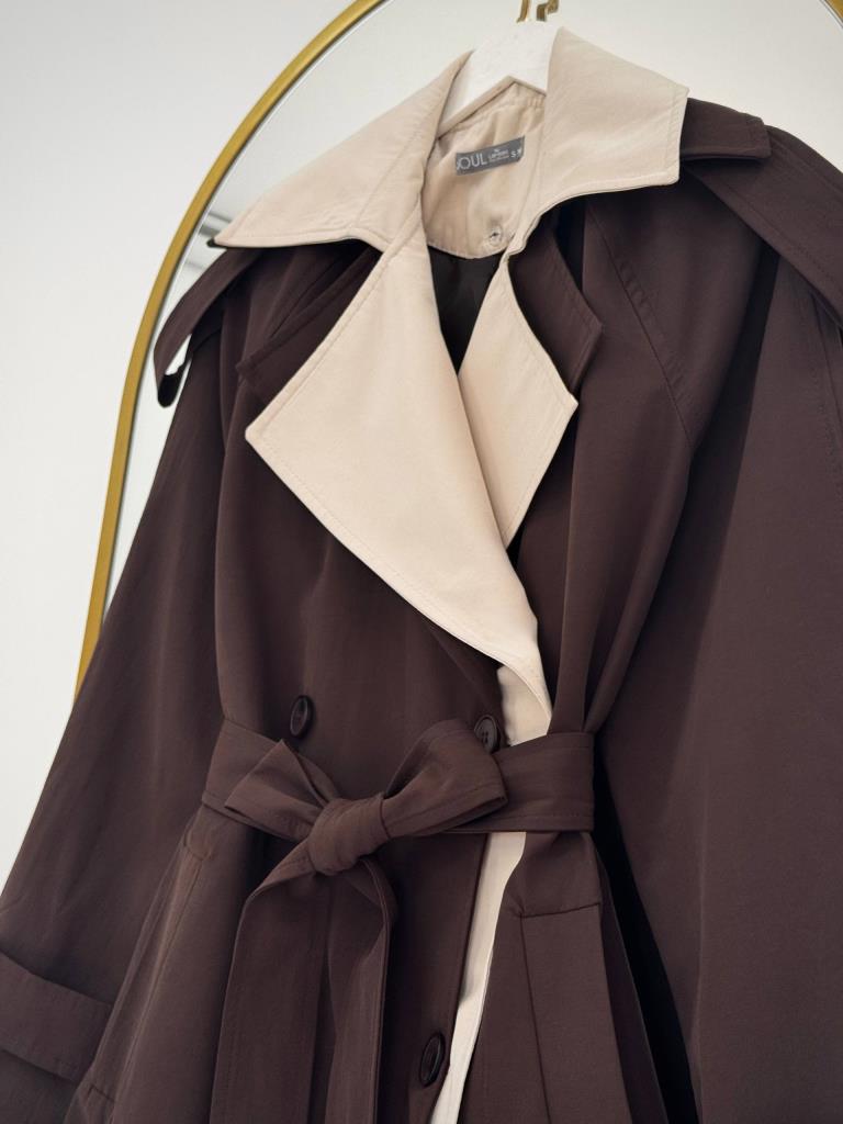 Women's Two-Tone Detail Oversize Trench Coat (detachable inner detail) G4887 - Brown