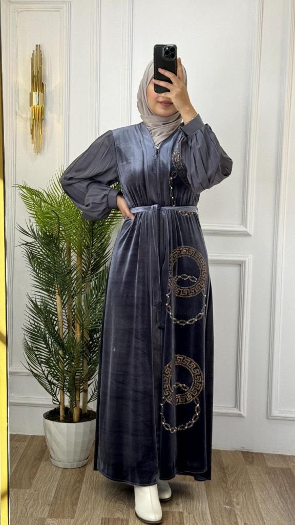 Luxurious wool abaya for veiled women, with an elegant design that combines comfort and luxury, model m2041 - Gray