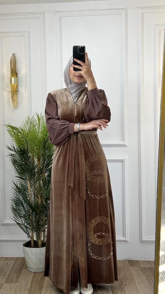 Luxurious wool abaya for veiled women, with an elegant design that combines comfort and luxury, model m2041 - Tan