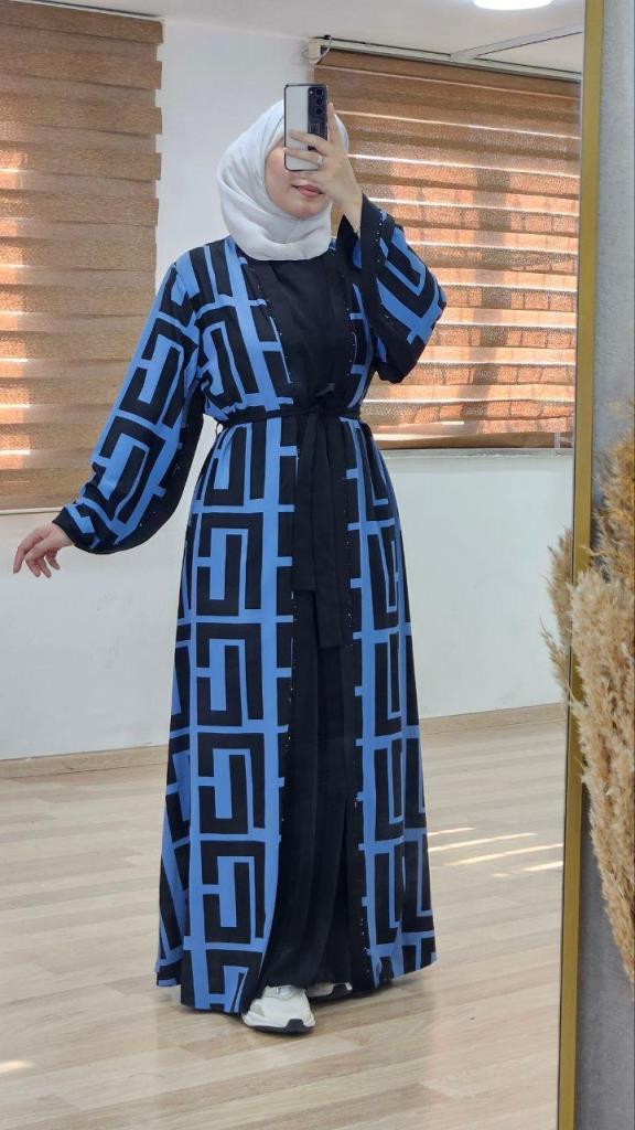 Comfortable two-piece abaya for veiled women for the spring and summer season, model m2032 - Blue