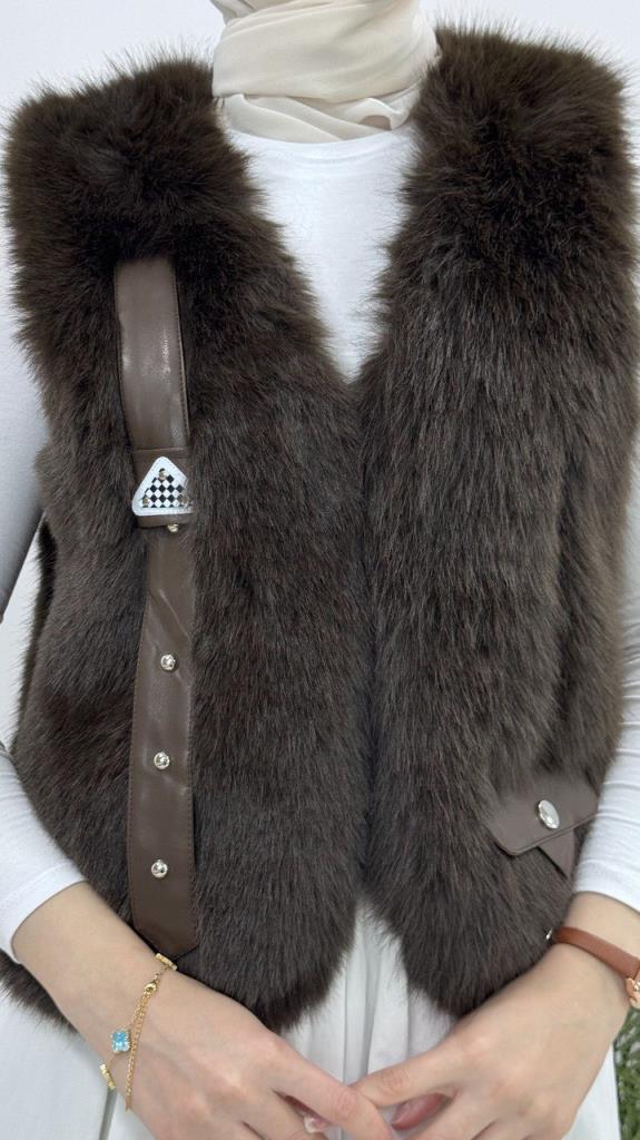 جديد موسمي سترة نسائية شتوية انيقة ومريحة فرو مناسبة للمناسبات الخاصة موديل Z0023 - بني