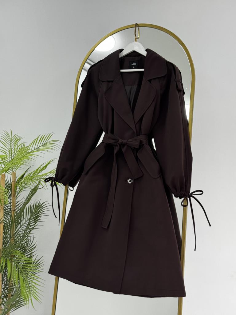 kadın yazlık + baharlık trençkot model G2238 - KAHVE RENGİ