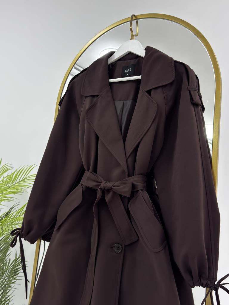 kadın yazlık + baharlık trençkot model G2238 - KAHVE RENGİ
