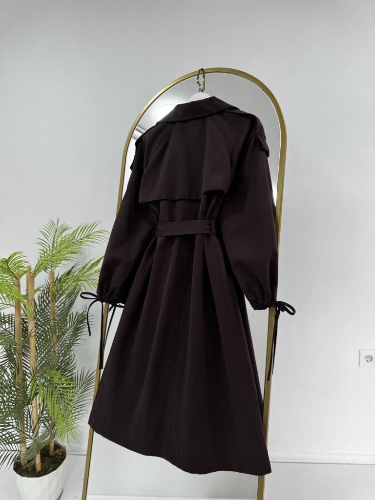 kadın yazlık + baharlık trençkot model G2238 - KAHVE RENGİ