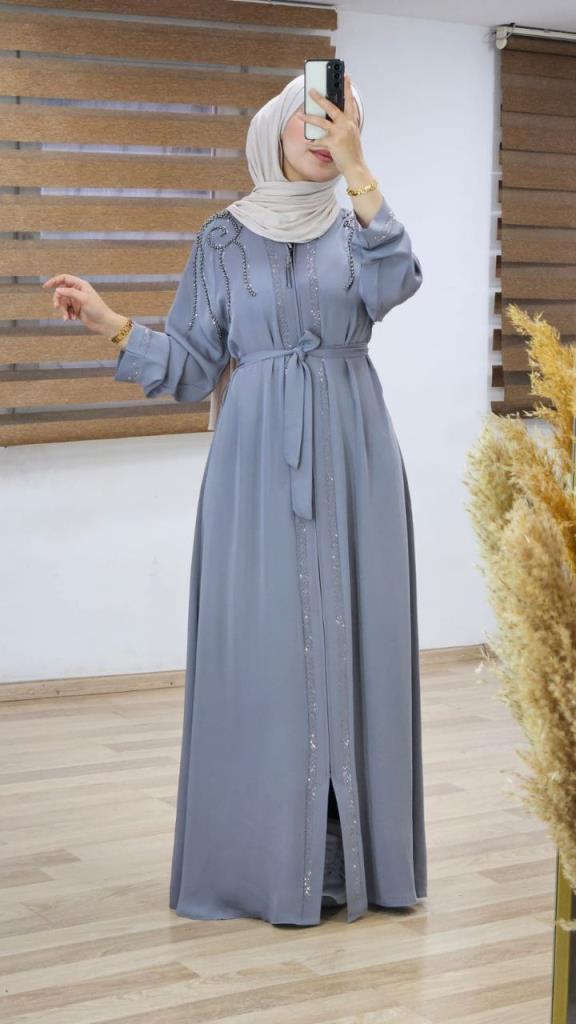 Elegant abaya for veiled women with a luxurious design, ideal for special occasions, model m2018 - Gray