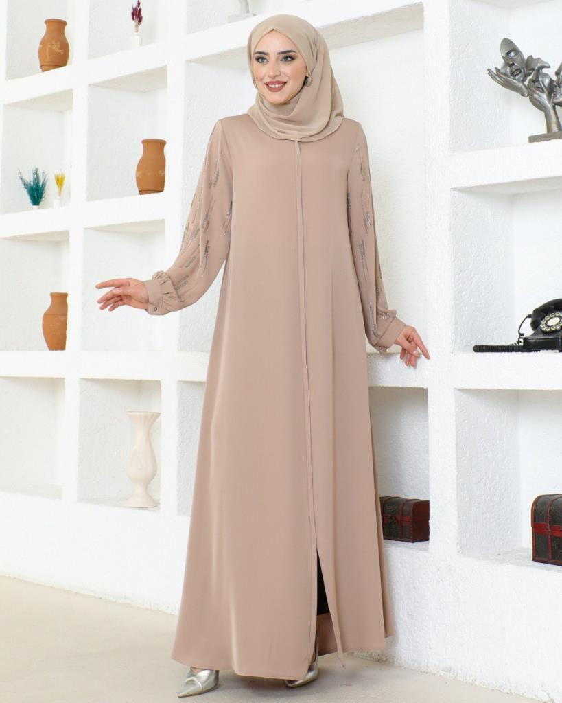 Modest abaya with a sophisticated and elegant design, combining simplicity and luxury, model m2024 - Beige