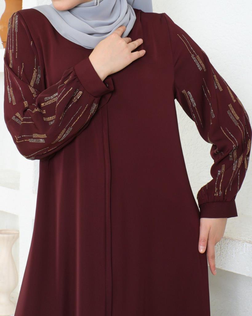 Modest abaya with a sophisticated and elegant design, combining simplicity and luxury, model m2024 - Burgundy