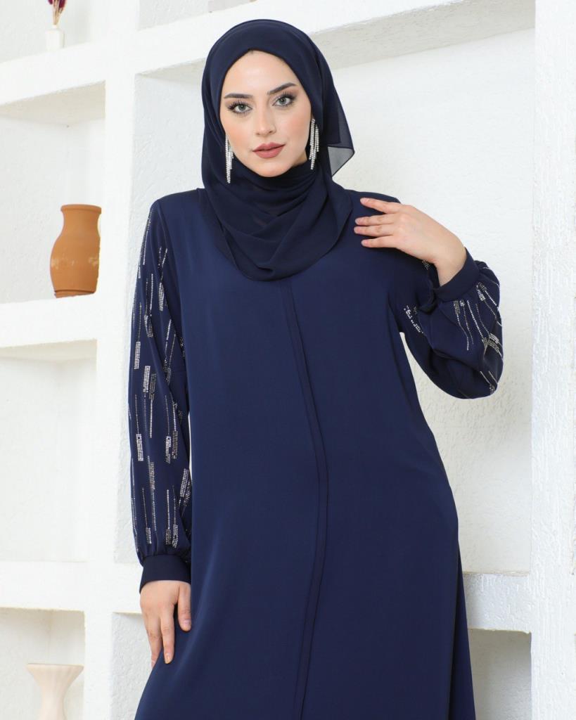 Modest abaya with a sophisticated and elegant design, combining simplicity and luxury, model m2024 - LACİVERT