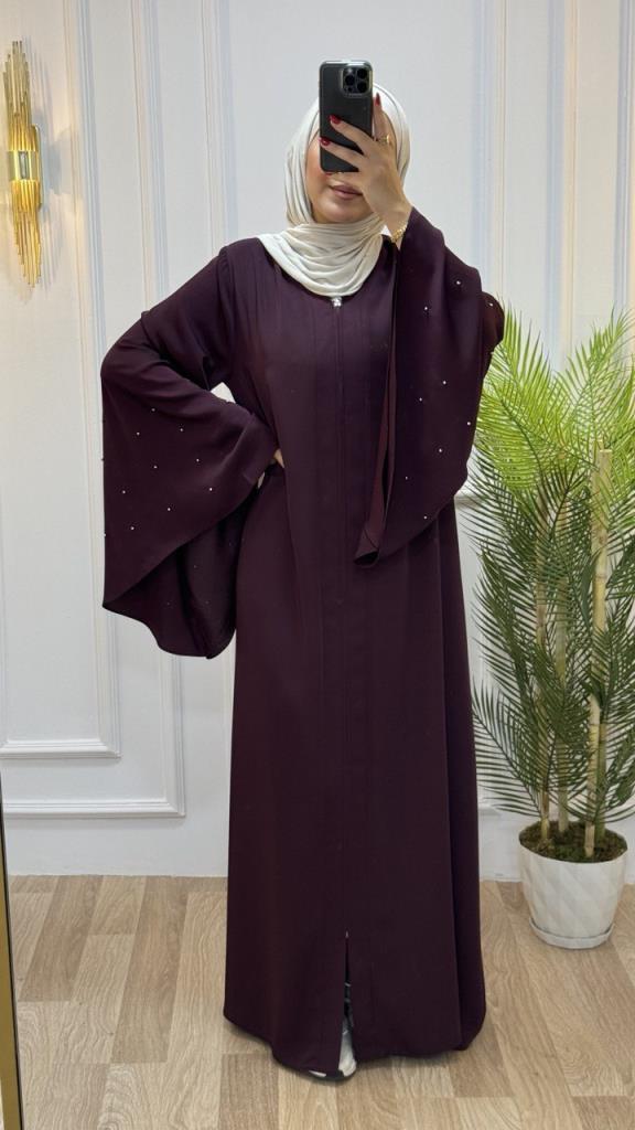 Wide and cool abaya for summer for veiled women, model m2029 - Burgundy