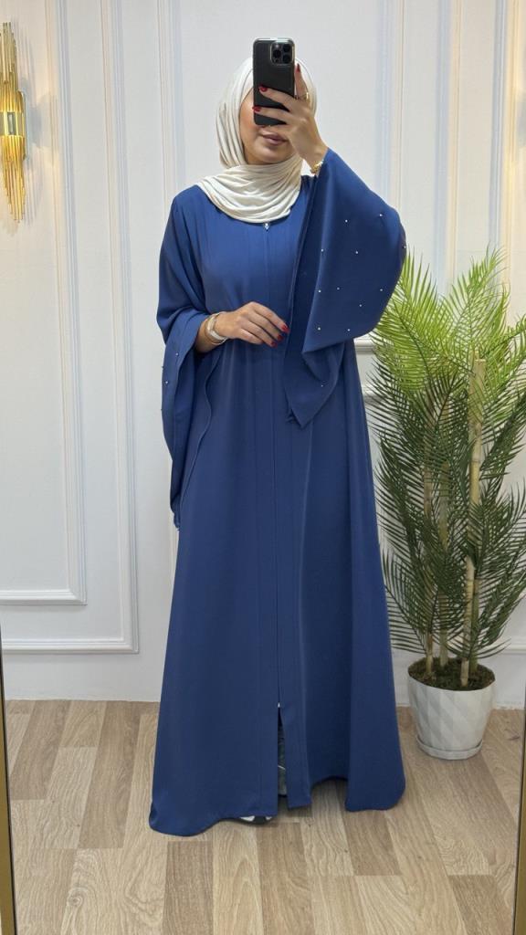 Wide and cool abaya for summer for veiled women, model m2029 - Blue