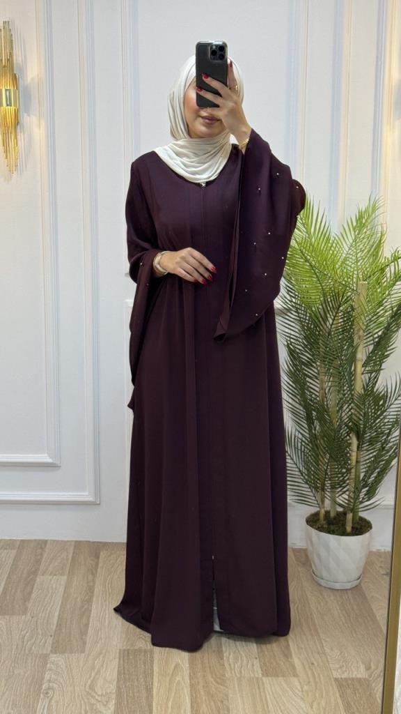 Wide and cool abaya for summer for veiled women, model m2029 - Burgundy