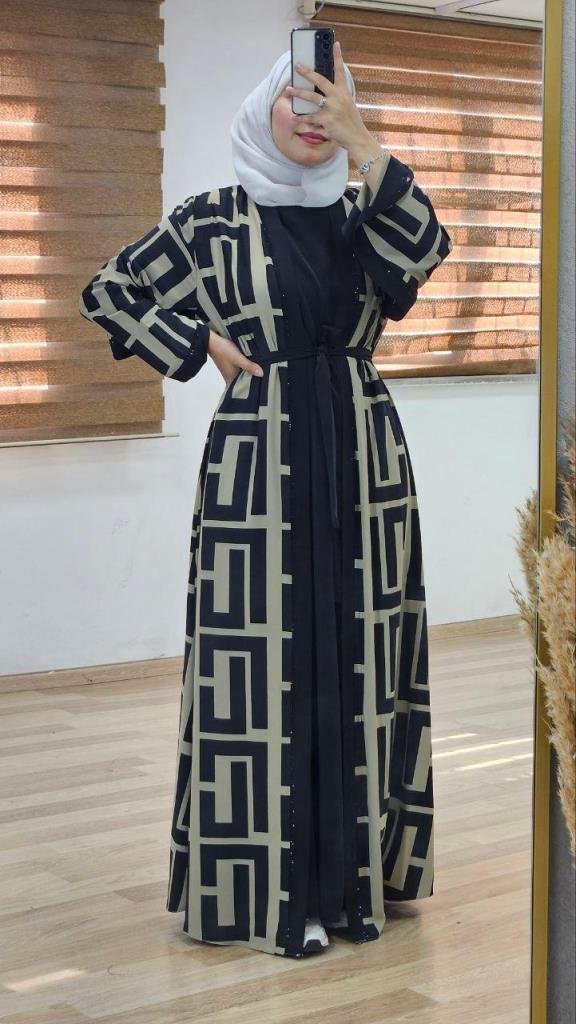 Comfortable two-piece abaya for veiled women for the spring and summer season, model m2032 - Beige