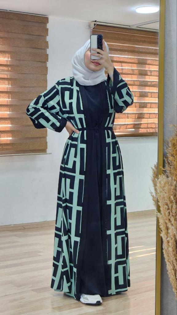 Comfortable two-piece abaya for veiled women for the spring and summer season, model m2032 - Light Green